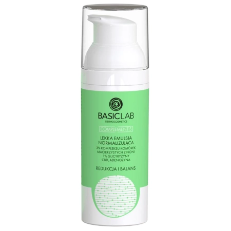 BasicLab - Emulsie de normalizare a luminii 3% complex de celule stem de noni, 1% glicirrizină, CBD și adenozină - 50ml