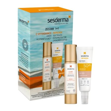 Sesderma - C-VIT Radiance + Repaskin Silk Touch Color SPF50 - Set Produse pentru Față - 50ml + 50ml