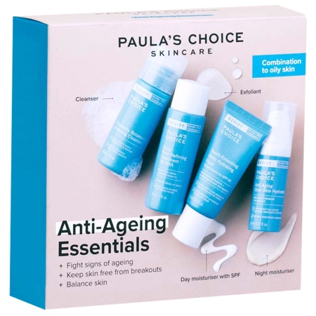 Paula's Choice – Trial Kits Anti-Aging Essentials Combination to Oily Skin – Set de cosmetice anti-îmbătrânire pentru pielea mixtă și grasă – 30ml + 15ml + 30ml + 10ml