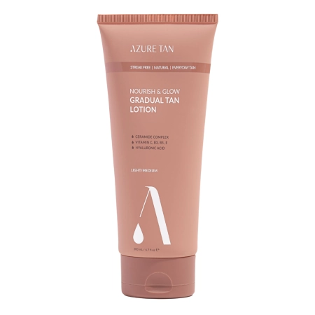 Azure Tan - Nourish & Glow Gradual Tan Lotion – Loțiune corporală autobronzantă graduală – Light/Medium – 200 ml