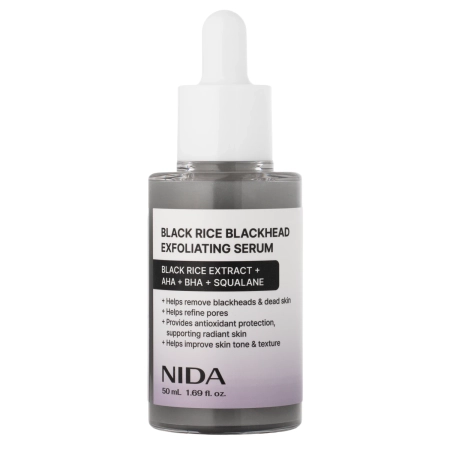 NIDA - Black Rice Blackhead Exfoliating Serum - Ser exfoliant pentru față cu extract de orez negru - 50 ml