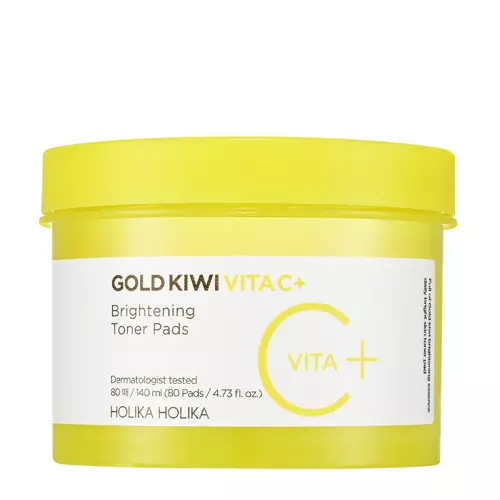 Holika Holika - Gold Kiwi Vita C Plus Brightening Toner Pad - Plasturi tonifiante cu efect de iluminare  - 80szt
