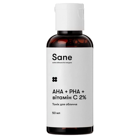 Sane - Face Toner PHA + AHA + Vitamin C 2% Purifying Glow Solution - Toner exfoliant și iluminator pentru față - 50 ml