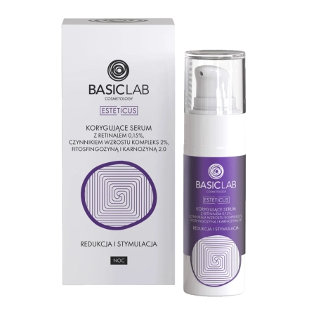BasicLab – Reducere și Stimulare – Ser corector cu Retinal 0,15%, Complex Factor de Creștere 2%, Fitosfingozină și Carnozină 2.0 – 30 ml