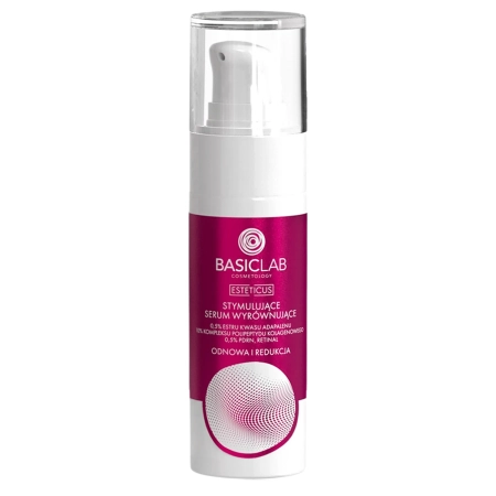 BasicLab - Esteticus - Ser stimulant pentru uniformizare cu 0,5% ester al acidului adapalenic, 10% complex de polipeptide de colagen, 0,5% PDRN și retinal - 30 ml