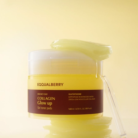 EQQUALBERRY - Collagen Glow Up Gel Toner Pad - Plasturi Tonici Iluminatori pentru Față - 60 buc/140 ml