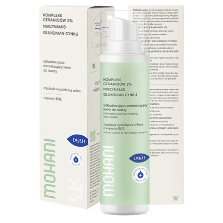 Mohani - Cremă regenerantă și normalizantă pentru față - Complex de ceramide 2% - Niacinamidă și gluconat de zinc - 50 ml