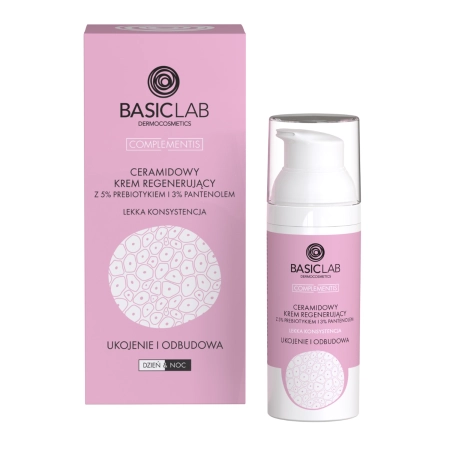 BasicLab - Complementis - Cremă regenerantă cu ceramide, cu consistență ușoară cu prebiotice și pantenol - 50ml