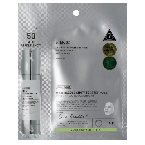 VT Cosmetics – Mild Reedle Shot 50 2Step Mask – mască tip șervețel cu efect de fermitate pentru față – 1,5 g + 20 g