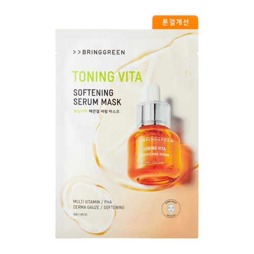 Bring Green - Toning Vita Softening Serum Mask Sheet - Mască de iluminare și netezire în folie – 1 buc/30g
