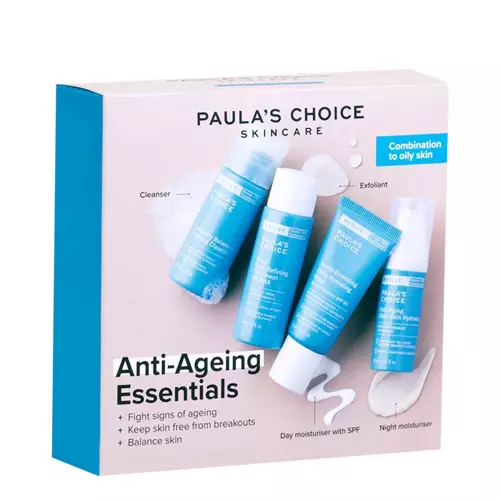 Paula's Choice – Trial Kits Anti-Aging Essentials Combination to Oily Skin – Set de cosmetice anti-îmbătrânire pentru pielea mixtă și grasă – 30ml + 15ml + 30ml + 10ml