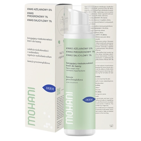 Mohani - Cremă corectoare pentru tenul cu acnee - cu acid azelaic 5% - acid pirogronic 1% - acid salicilic 1% - 50 ml