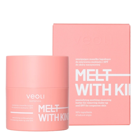 Veoli Botanica – Melt With Kindness – Unt emulsionant calmant pentru îndepărtarea machiajului, destinat tenului cu capilare fragile – 40 g