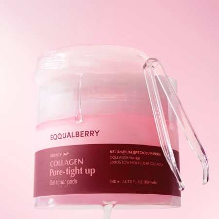 EQQUALBERRY - Collagen Pore Tight Up Gel Toner Pad - Plasturi tonici pentru față cu efect de reducere a porilor - 60 buc./140 ml