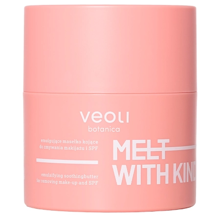 Veoli Botanica – Melt With Kindness – Unt emulsionant calmant pentru îndepărtarea machiajului, destinat tenului cu capilare fragile – 40 g