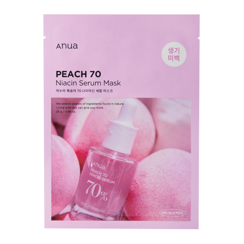 Anua - Peach 70% Niacin Serum Mask - Mască de folie cu efect de strălucire cu 70% extract de piersici - 1 buc/25ml