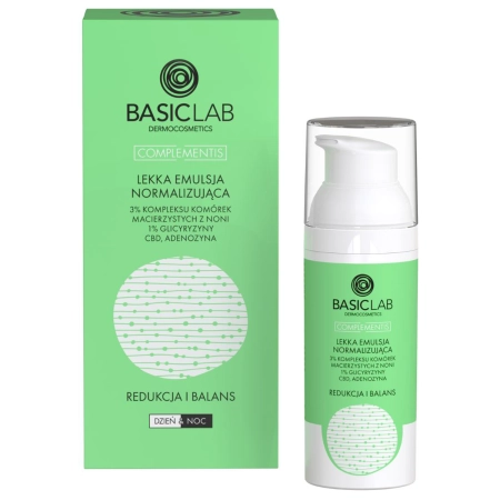BasicLab - Emulsie de normalizare a luminii 3% complex de celule stem de noni, 1% glicirrizină, CBD și adenozină - 50ml
