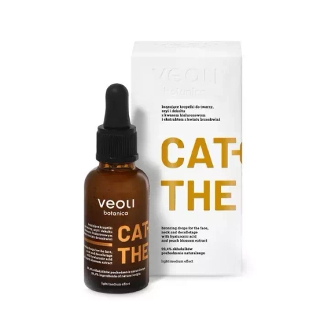 Veoli Botanica – Catch The Sun – Picături Bronzante pentru Față, Gât și Decolteu cu Acid Hialuronic și Extract de Floare de Piersic – 30 ml