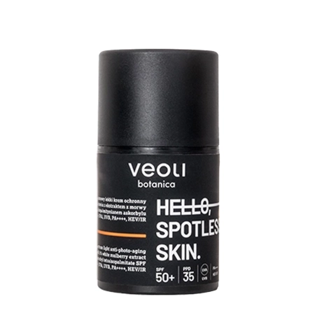 Veoli Botanica - Hello, Spotless Skin - Cremă ușoară de protecție solară cu spectru larg, anti-fotîmbătrânire SPF 50+, UVA, UVB, PA++++, HEV/IR - 50 ml