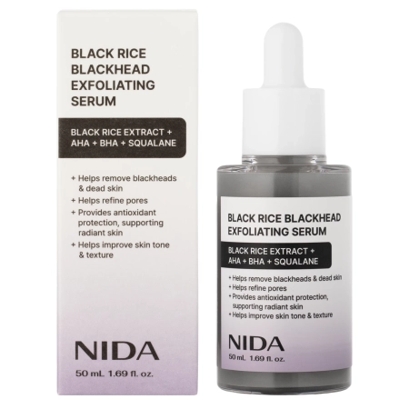 NIDA - Black Rice Blackhead Exfoliating Serum - Ser exfoliant pentru față cu extract de orez negru - 50 ml