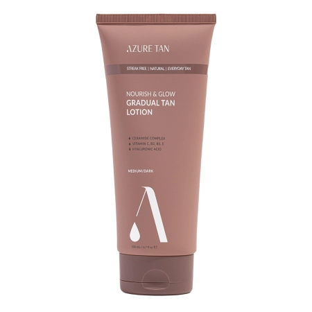 Azure Tan - Nourish & Glow Gradual Tan Lotion – Loțiune corporală autobronzantă graduală – Medium/Dark – 200 ml