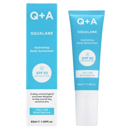 Q+A - Squalane SPF50 Hydrating Facial Sunscreen - Cremă hidratantă de protecție solară pentru față cu squalan și SPF50 - 50 ml
