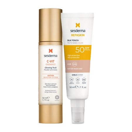 Sesderma - C-VIT Radiance + Repaskin Silk Touch Color SPF50 - Set Produse pentru Față - 50ml + 50ml