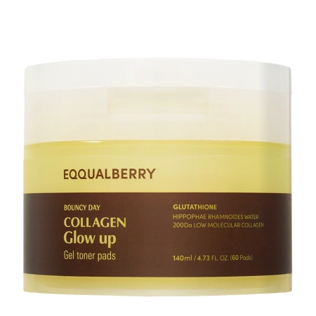 EQQUALBERRY - Collagen Glow Up Gel Toner Pad - Plasturi Tonici Iluminatori pentru Față - 60 buc/140 ml