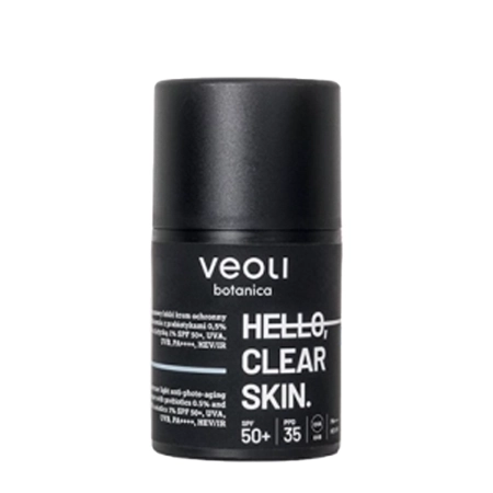 Veoli Botanica - Hello, Clear Skin - Cremă lejeră de protecție solară cu spectru larg, anti-fotîmbătrânire SPF 50+, UVA, UVB, PA++++, HEV/IR - 50 ml