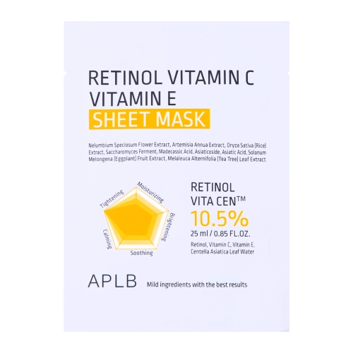 APLB - Retinol Vitamin C Vitamin E Sheet Mask - Mască tip folie cu retinol și vitaminele C și E - 1 buc./25ml