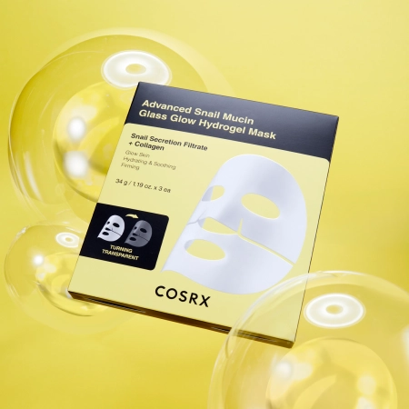 COSRX - Advanced Snail Mucin Glass Glow Hydrogel Mask - Set de măști hidrogel Snail Mucus Mask - 34gx3pcs