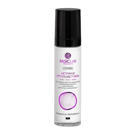BasicLab - Copperis - Cremă activă de lifting pentru față, de noapte, cu 0,3% peptidă pură de cupru – 50 ml