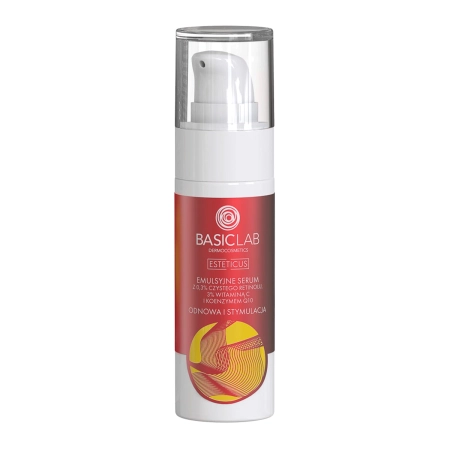 BasicLab - Esteticus - Reînnoire și stimulare - Serum emulsie cu 0,3% Retinol pur, 3% Vitamina C și Coenzima Q10 - 30ml