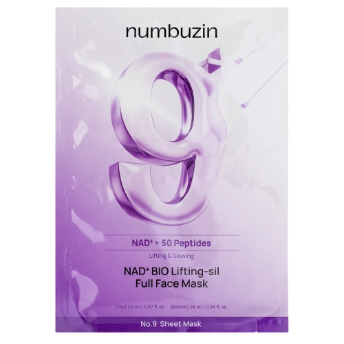 Numbuzin - No.9 NAD Bio Lifting Full Cover Facial Mask - Mască lifting pentru față cu coenzima NAD - 26 ml