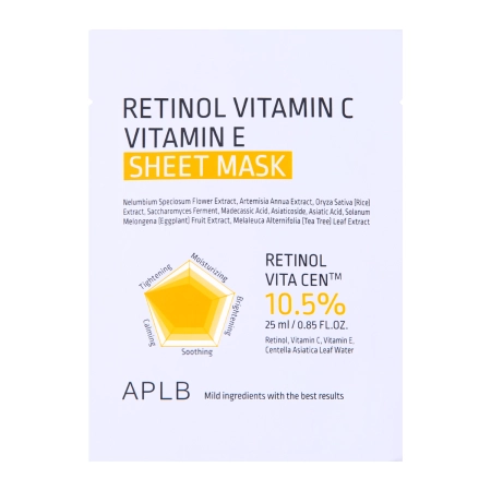 APLB - Retinol Vitamin C Vitamin E Sheet Mask - Mască tip folie cu retinol și vitaminele C și E - 1 buc./25ml