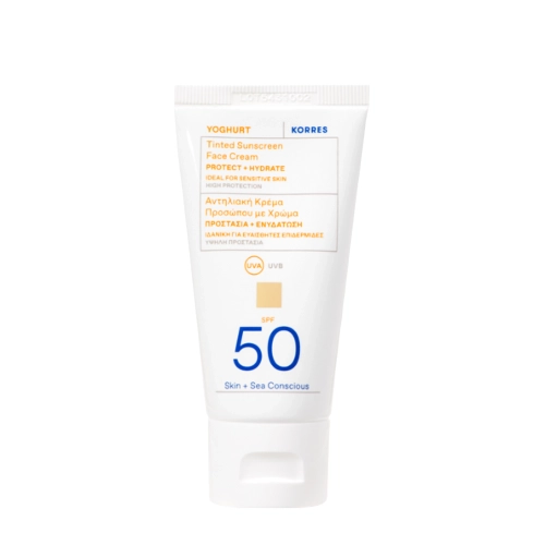 Korres – Yoghurt Tinted Sunscreen Face Cream SPF 50 – Cremă tonifiantă pentru față cu filtru – 50 ml