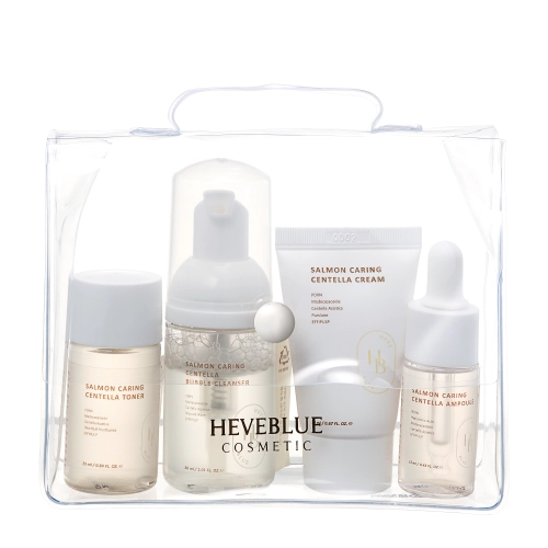 HEVEBLUE - Salmon Caring Centella Special Travel Kit Bag - Set mini de călătorie - 30 ml + 25 ml + 13 ml + 20 ml