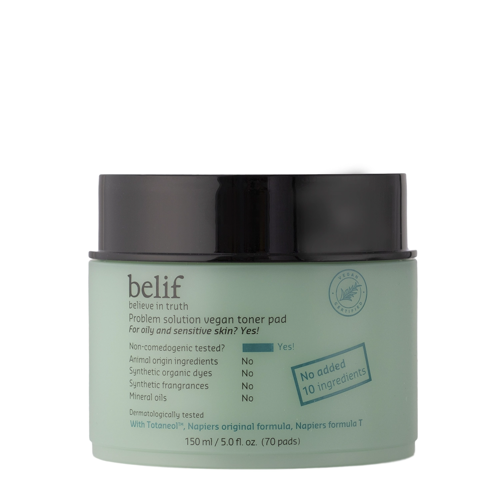 Belif - Problem Solution Vegan Toner Pad - tampoane de față calmante cu extract de arbore de ceai - 70pcs/150ml