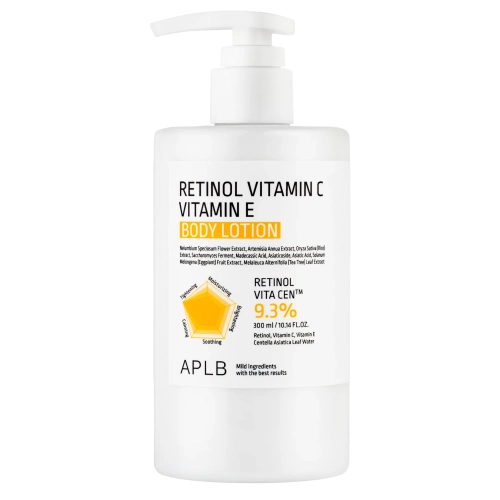 APLB - Retinol Loțiune de corp cu vitamina C și vitamina E - Loțiune de corp cu efect de netezire și tonifiere, cu Retinolși vitaminele C și E - 300 ml