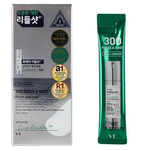 VT Cosmetics – Reedle Shot 300 – Booster microacicular pentru față, pentru îmbunătățirea texturii pielii – Plicuri – 10 × 2 ml