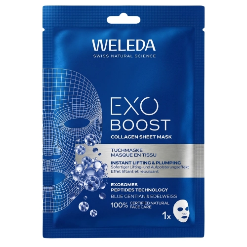 WELEDA - Exo Boost Collagen Sheet Mask - Mască de colagen sub formă de folie cu iedera de vară și floarea de munte - 1 buc./20 ml