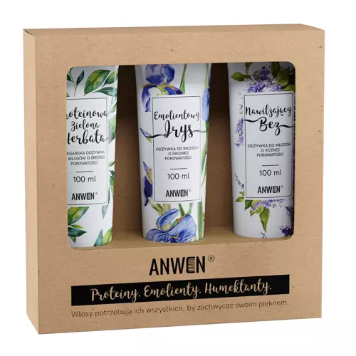 Anwen - Bez, Irys, Zielona Herbata - Set de 3 balsamuri vegane pentru părul mediu grosier