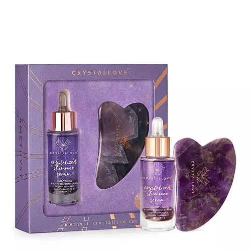 Crystallove - Amethyst Crystalized Set - Set de față cu ser și placă de masaj Gua Sha - 30ml