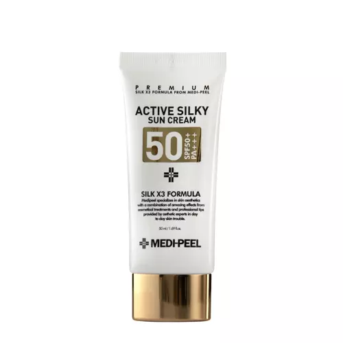 Medi-Peel - Active Silky Sun Cream SPF50+ PA+++ - Cremă de față anti-îmbătrânire cu filtre și peptide - 50ml