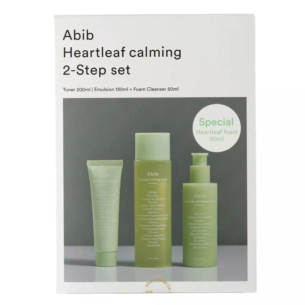 Abib - Heartleaf Calming 2-step Set - Set de calmare cu tonic, emulsie și spumă - 200ml+130ml+50ml 