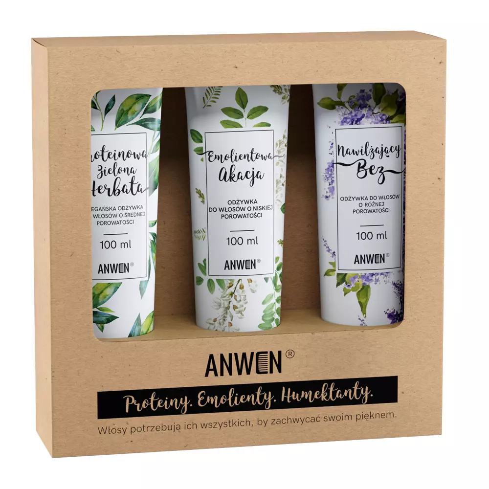 Anwen - Ceai Verde, Salcâm, Liliac - Set de 3 balsamuri pentru părul cu porozitate scăzută