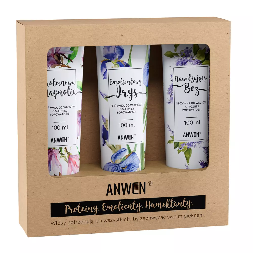 Anwen - Magnolia, Iris, Liliac - Set de 3 balsamuri pentru părul cu porozitate medie 