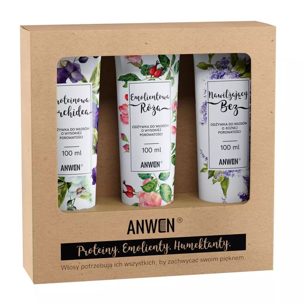 Anwen - Orchidea, Róża, Bez - Set de 3 balsamuri pentru păr cu porozitate mare