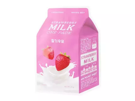 A'pieu - Milk One Pack Mask - Strawberry - Mască de folie cu efect de iluminare - 21g