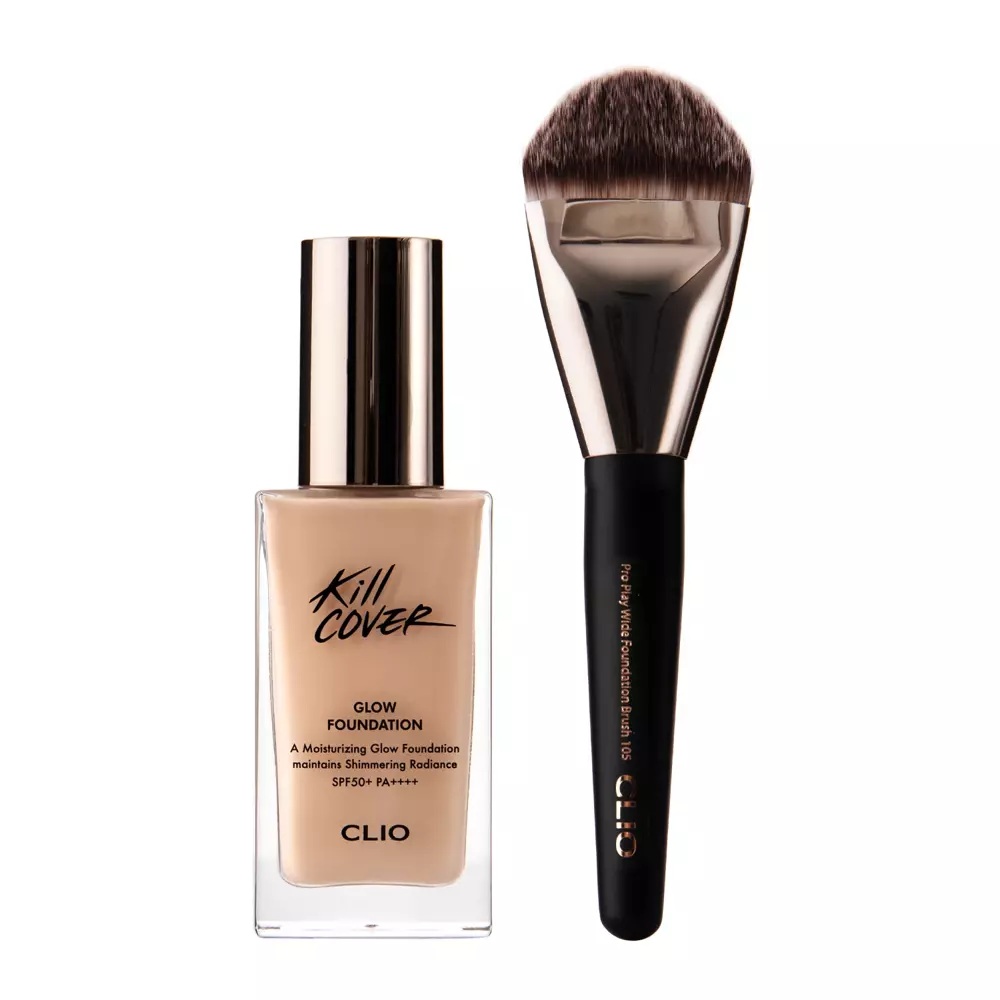 Clio - Set special Kill Cover Glow Foundation - Fond de ten iluminator SPF50+ + Pensulă - Linen - 38g